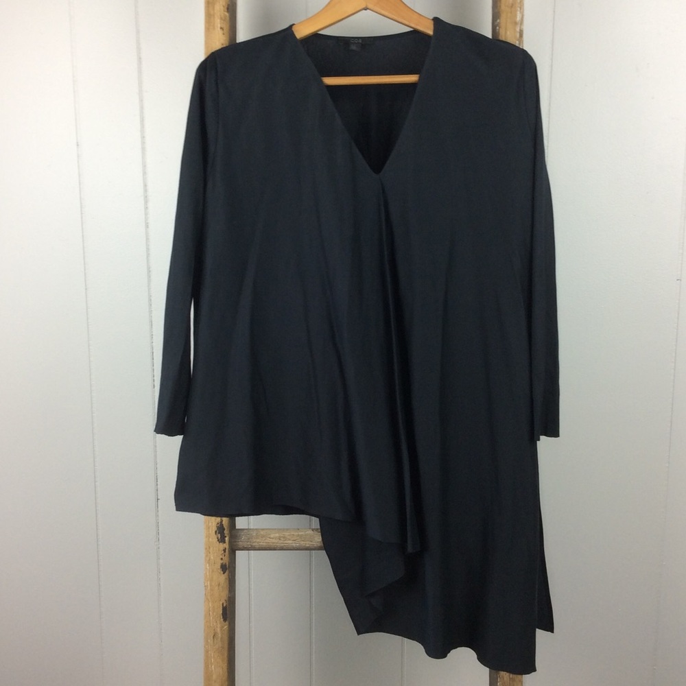 COS Cotton Asymmetrical V-neck Raw Hem Pop Over